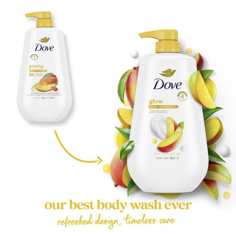 Dove Beauty Glow Body Wash Pump - Mango & Almond Butter 24hr Lotion-Soft Skin - 30.6 fl oz
