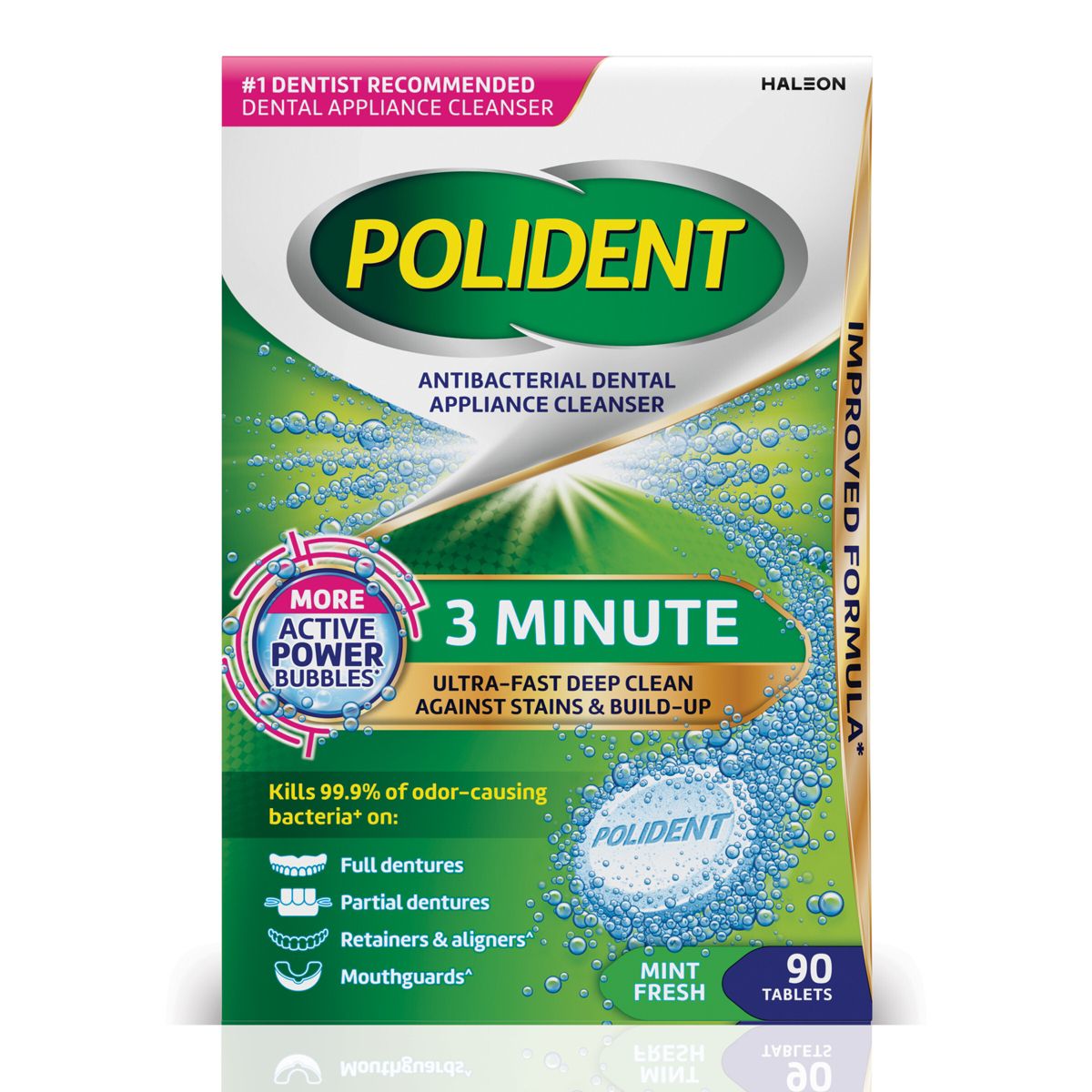 Polident 3 Minute Cleanser Tablets for Dentures, Retainers, Mouthguards - 90ct