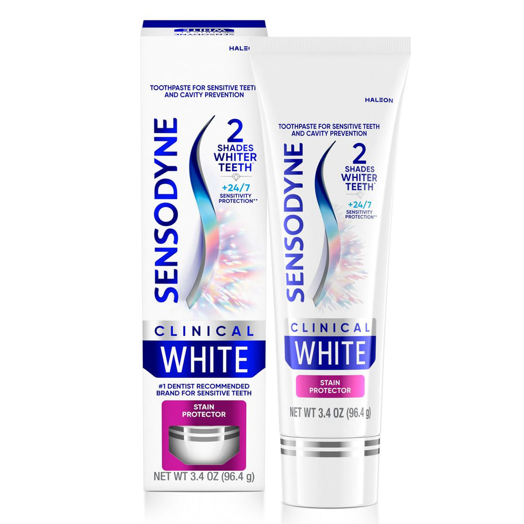 Sensodyne Clinical White Fluoride Stain Protector & Whitening Toothpaste for Sensitive Teeth - 3.4oz