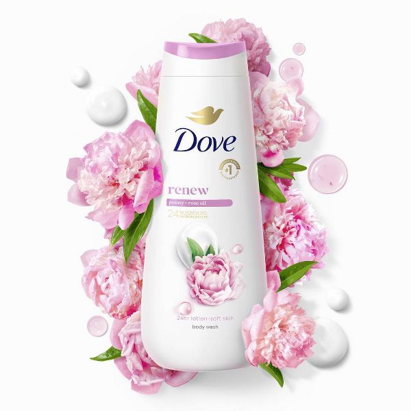 Dove Renew Body Wash - Peony & Rose Oil 24hr Lotion-Soft Skin - Vegan & PETA Approved 20 fl oz