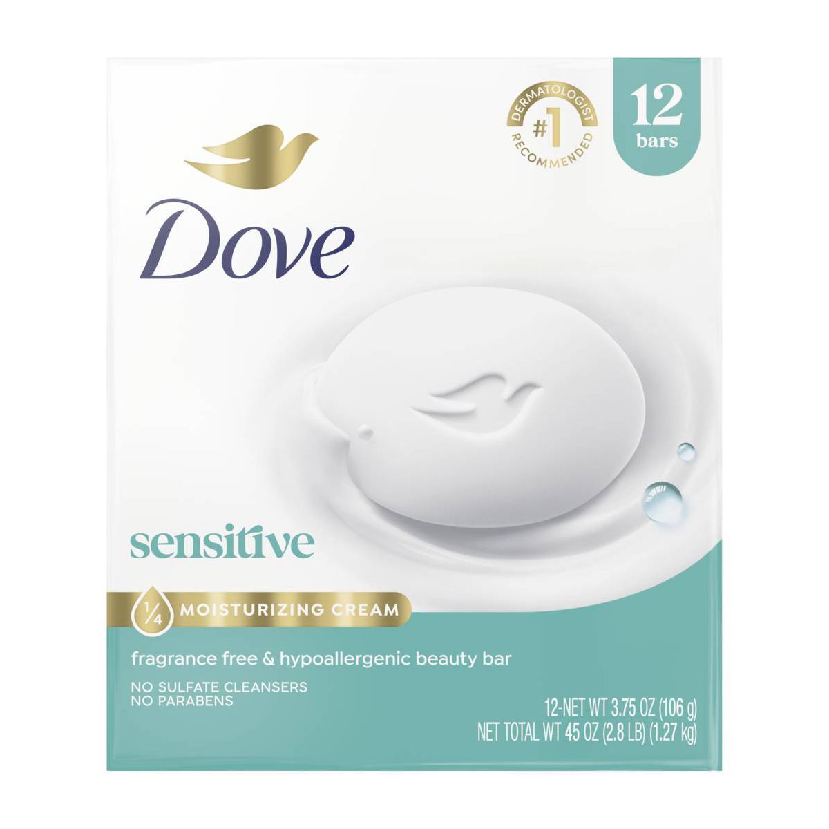 Dove Beauty Sensitive Skin Moisturizing Fragrance-Free Beauty Bar Soap - 12pk/3.75oz each