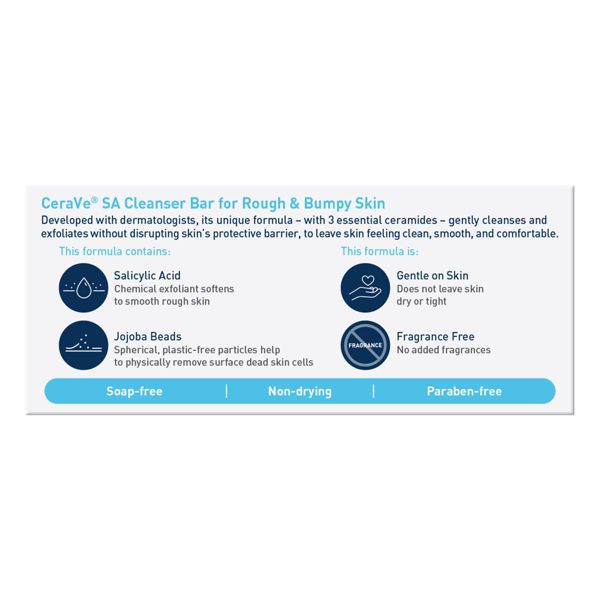 CeraVe SA Body Exfoliating Cleanser Bar for Rough & Bumpy Skin- 4.5oz