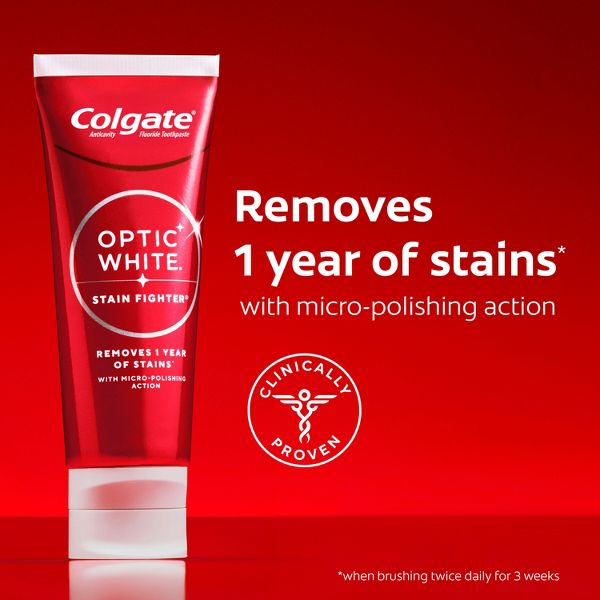Colgate Optic White Stain Fighter Teeth Whitening Toothpaste - Anticavity Toothpaste with Fluoride - Clean Mint - 3.8oz