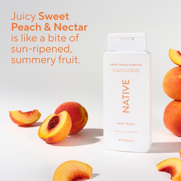 Native Body Wash for Women & Men - Sweet Peach & Nectar - Sulfate Free - 18 fl oz