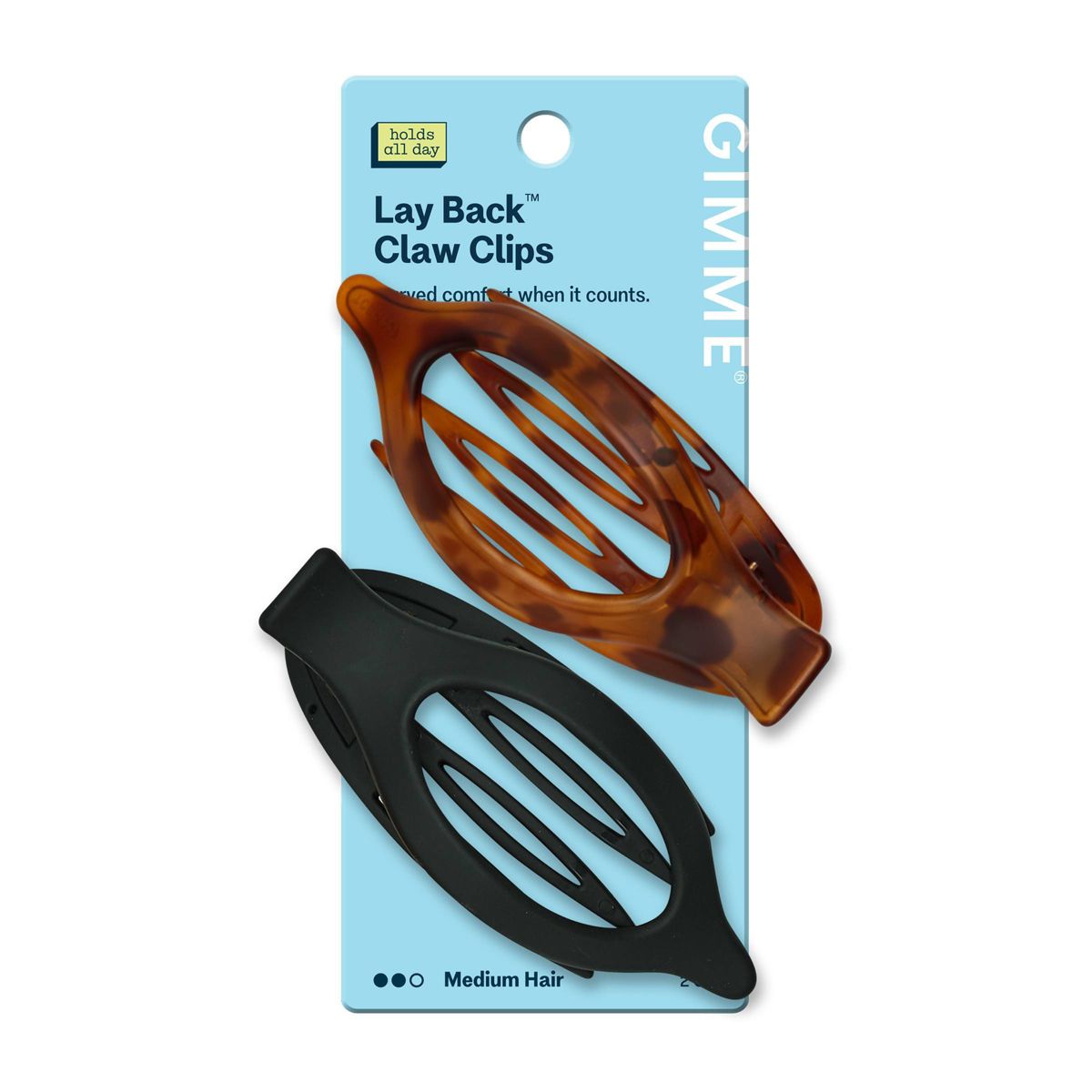 Gimme Beauty Lay Back Oval Claw Clips for Medium Hair - Black/Tort - 2ct