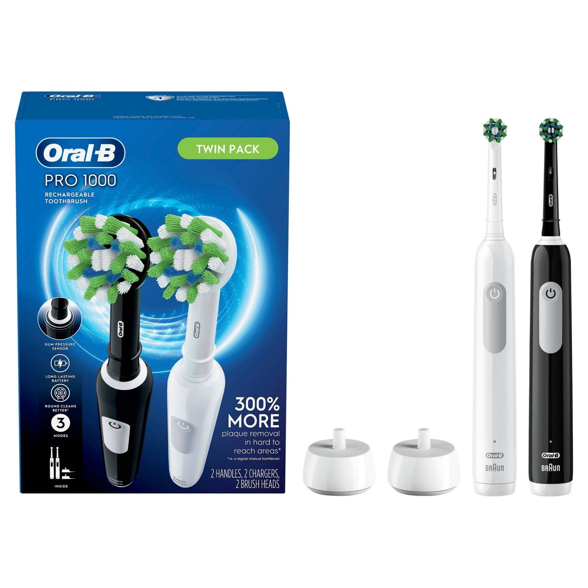 Oral-B Pro 1000 Electric Toothbrush - Black/White - 2pk