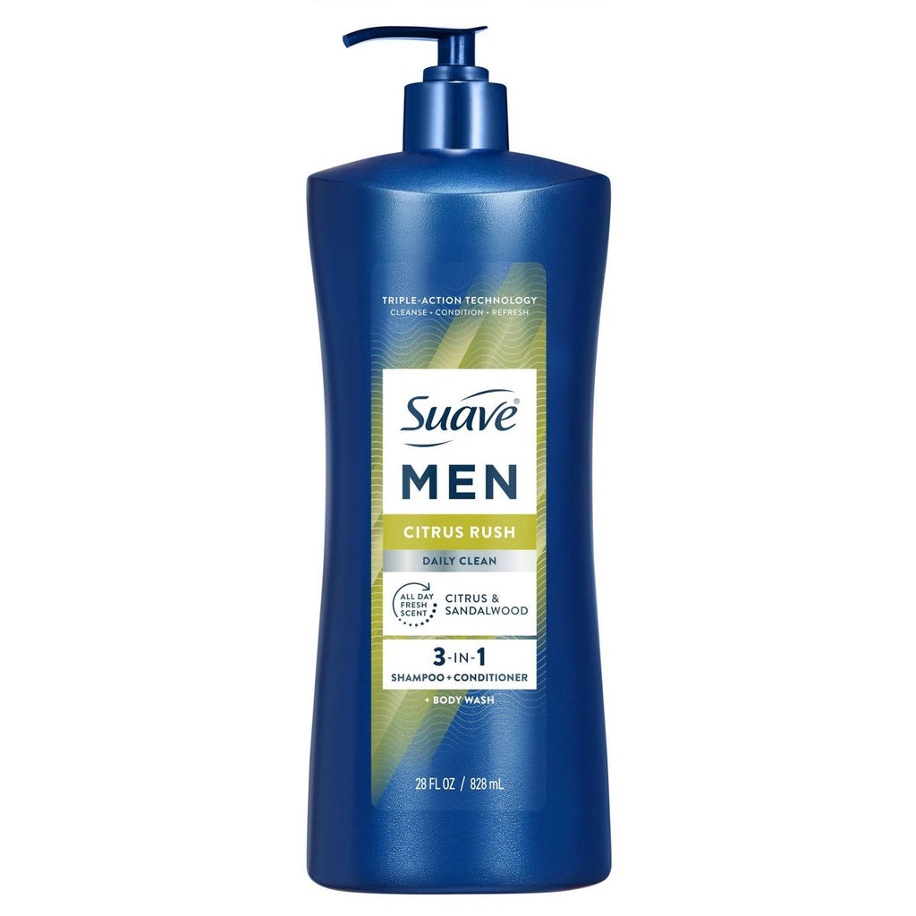 Suave Men 3-in-1 Pump Shampoo + Conditioner + Body Wash - Citrus Rush - 28 fl oz