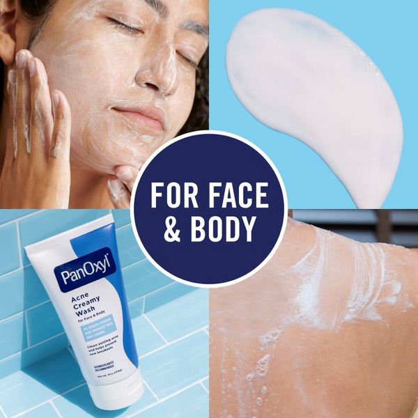 PanOxyl 4% Benzoyl Peroxide Acne Creamy Wash for Face & Body - Unscented - 6oz