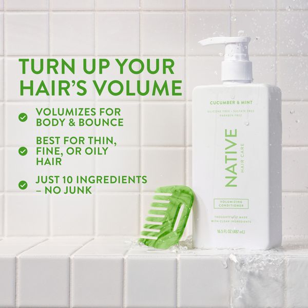 Native Vegan Cucumber & Mint Volume Conditioner, Clean, Sulfate, Paraben and Silicone Free - 16.5 fl oz