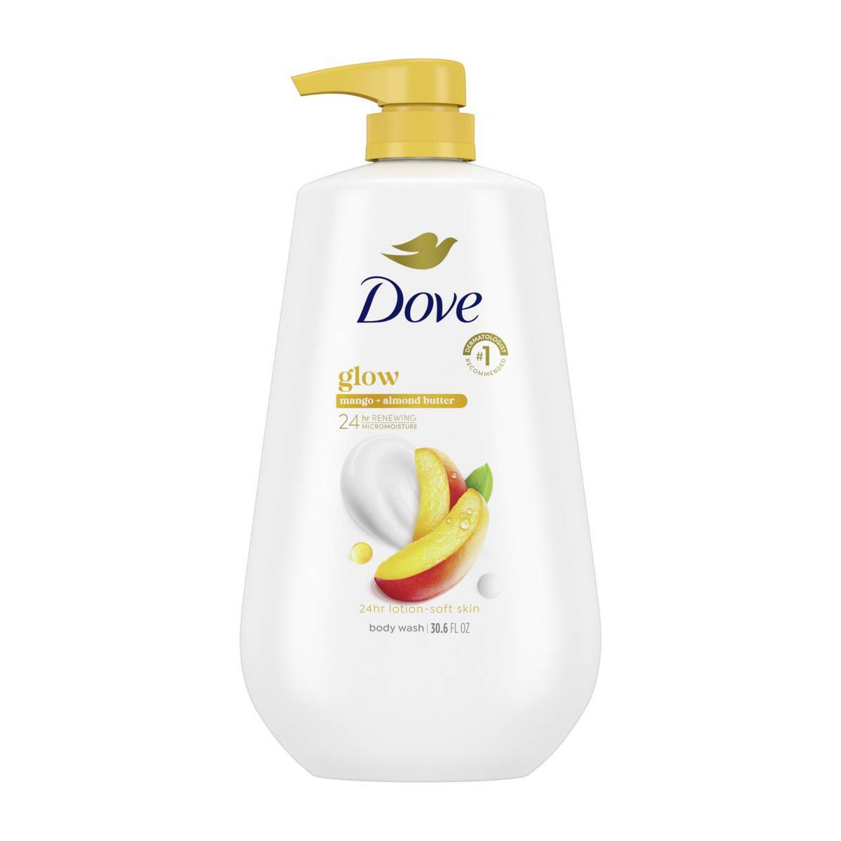 Dove Beauty Glow Body Wash Pump - Mango & Almond Butter 24hr Lotion-Soft Skin - 30.6 fl oz