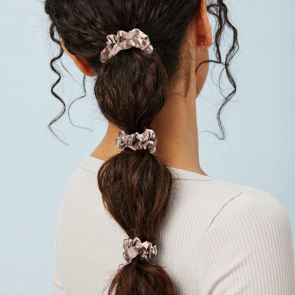 scünci | lüxe Mini Satin Ruched Scrunchies with Storage Bag - 6pcs: For All Hair Types, Includes Elastic