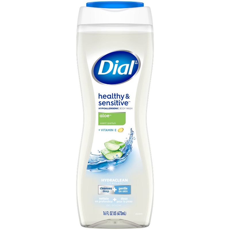 Dial 16 fl oz Clean & Gentle Aloe Body Wash + 3 Pack/4oz Each White Bar Soaps