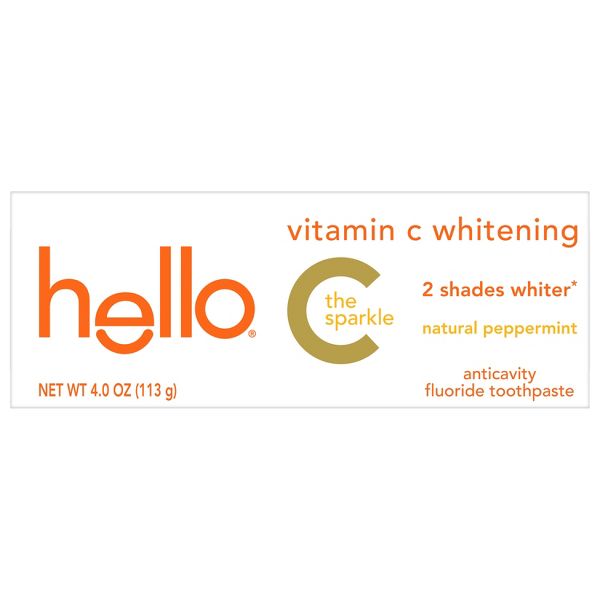 hello Vitamin C Teeth Whitening Toothpaste with Fluoride - Natural Peppermint - 4oz