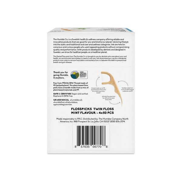 The Humble Co. Plant-Based Dental Floss Picks - Mint - 50ct/4pk