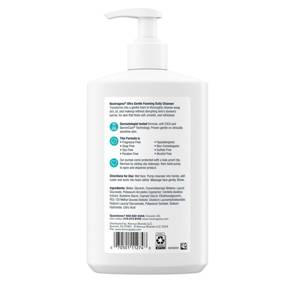 Neutrogena Ultra Gentle Foaming Facial Cleanser, Hydrating Face Wash for Sensitive Skin - 16 fl oz
