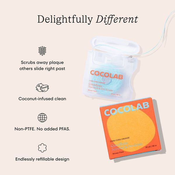 Cocolab Cocofloss Refillable Woven Expanding Dental Floss - Cara Cara Orange - 33yd