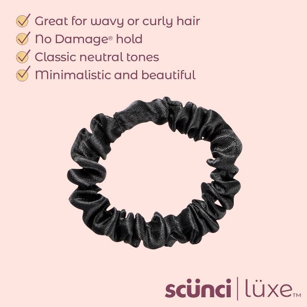 scünci | lüxe Mini Satin Ruched Scrunchies with Storage Bag - 6pcs: For All Hair Types, Includes Elastic