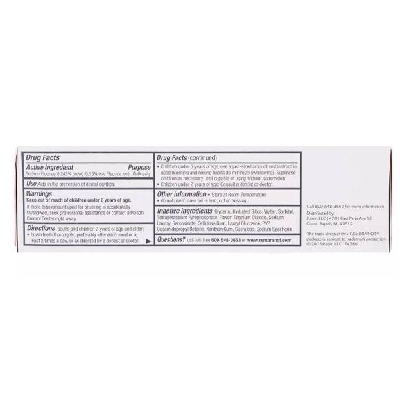 Rembrandt Intense Stain Whitening Toothpaste with Fluoride, Removes Tough Stains, Rehardens and Strengthens Enamel - Mint - 3.5oz