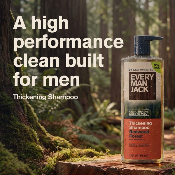 Every Man Jack Naturally Derived Men's Premium Thickening Shampoo with Rosemary Oil - Redwood Forest - 12 fl oz