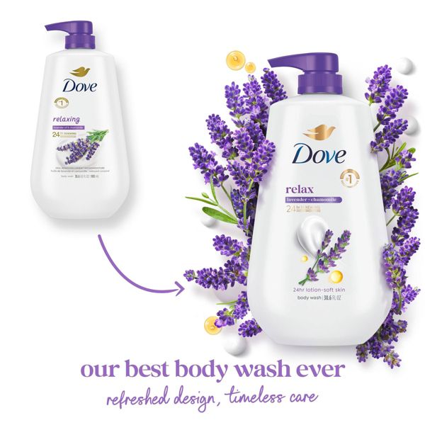 Dove Relax Body Wash Pump - Lavender & Chamomile 24hr Lotion-Soft Skin - 30.6 fl oz